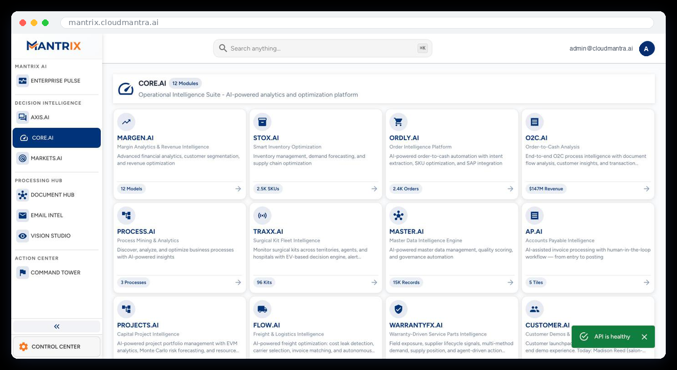 Core AI — operational decisions inside your ERP